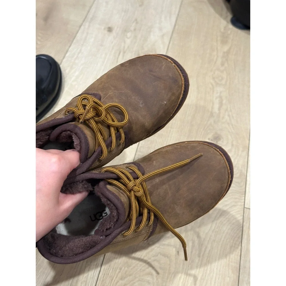 UGG Kids Neumel Waterproof Leather Boots Grizzly Brown 1017320K Size 3